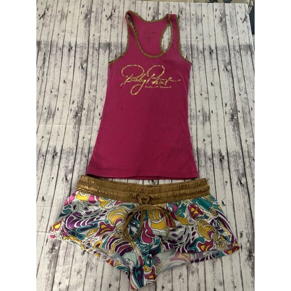 Y2K vintage Baby Phat tank top Tank Top set Boy Short Pink Blue Small - Picture 1 of 14